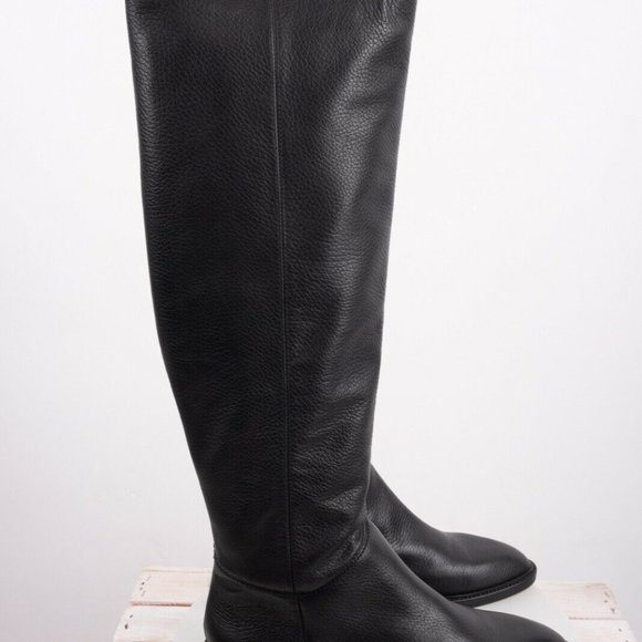Massimo Dutti Boots Flat Black Knee High Leather - Picture 6 of 9